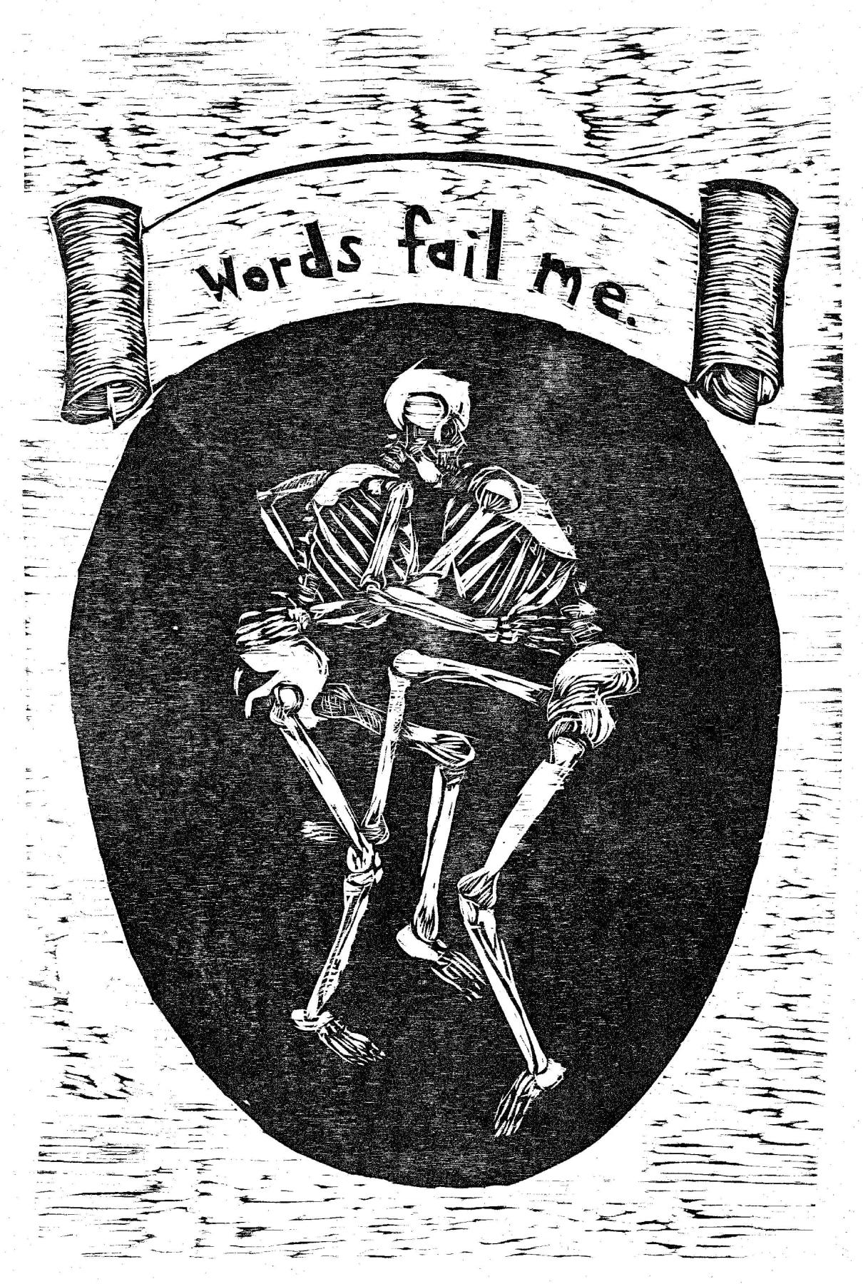Unknown Figurative Print - Words Fail Me, Woodblock Print by Daniel Duford, 2013