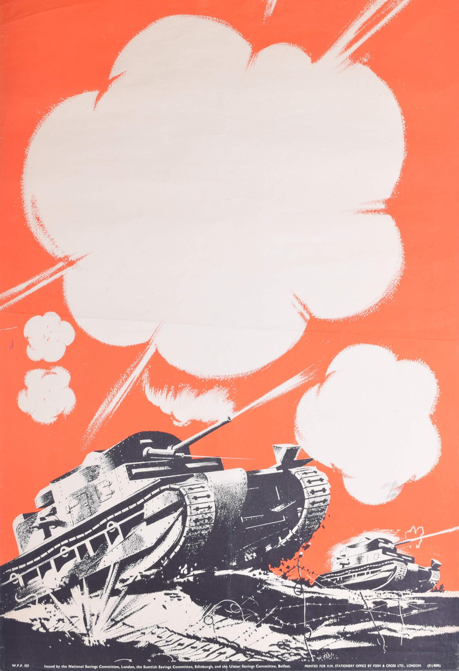 Unknown Print - WW2 Tanks original vintage poster for National Savings 