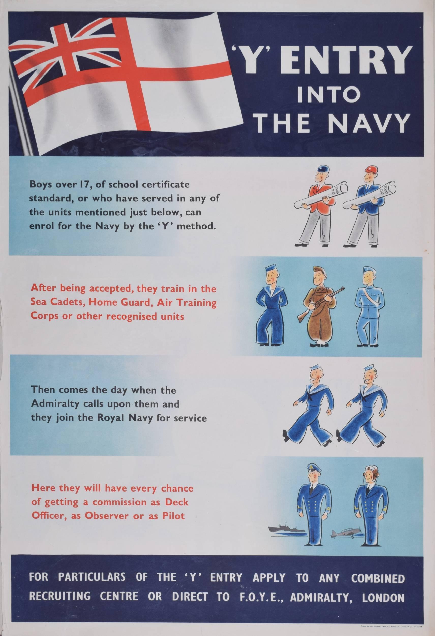 Y Entry into the Navy Original Poster for UK Royal Navy Recruitment  - Print by Unknown