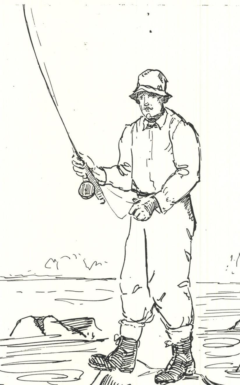 YB Robinson 'Fly Fisherman in River', Vintage Lithograph in vendita 2