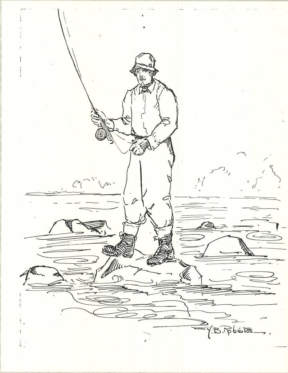 YB Robinson
Fly Fisherman in River
, Vintage Lithograph
