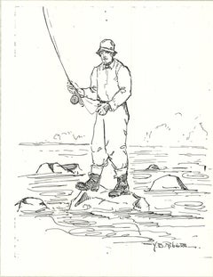 YB Robinson
Fly Fisherman in River
, Vintage Lithograph
