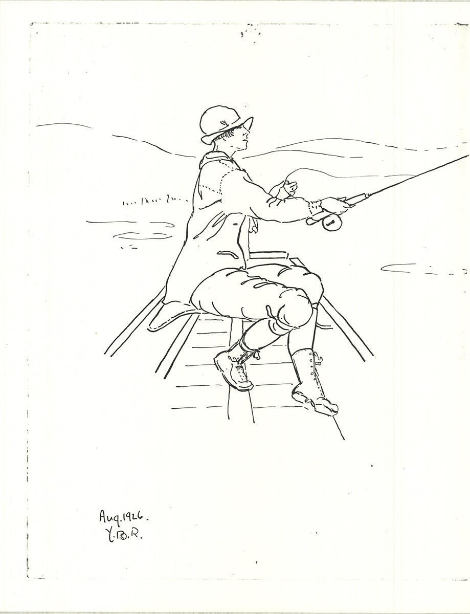 YB Robinson 'Woman Fisherman' Vintage Drawing - Print by Unknown