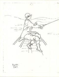 YB Robinson 'Femme pêcheur' Dessin d'époque
