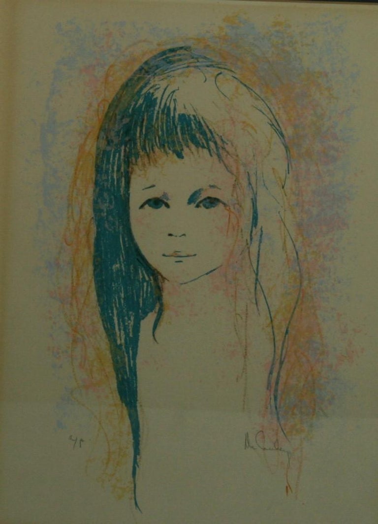 Unknown Figurative Print - Young Girl in Blue Artist Proof Serigraph