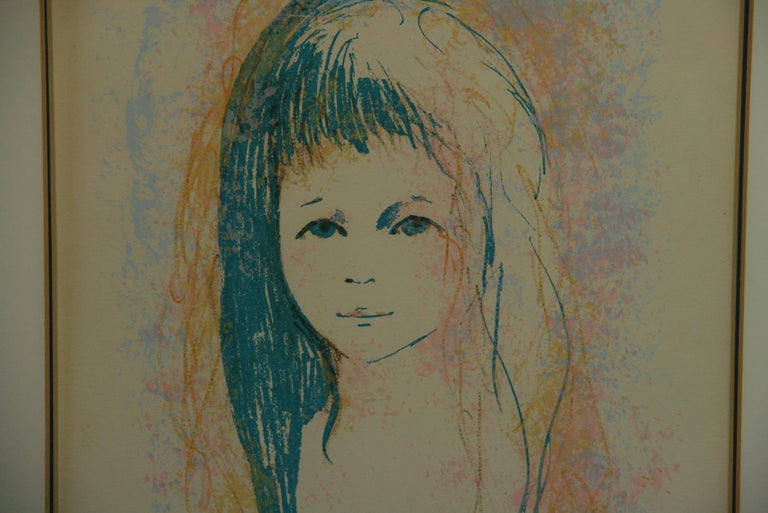 Young Girl in Blue Artist Proof Serigraph - Gray Figurative Print by Unknown