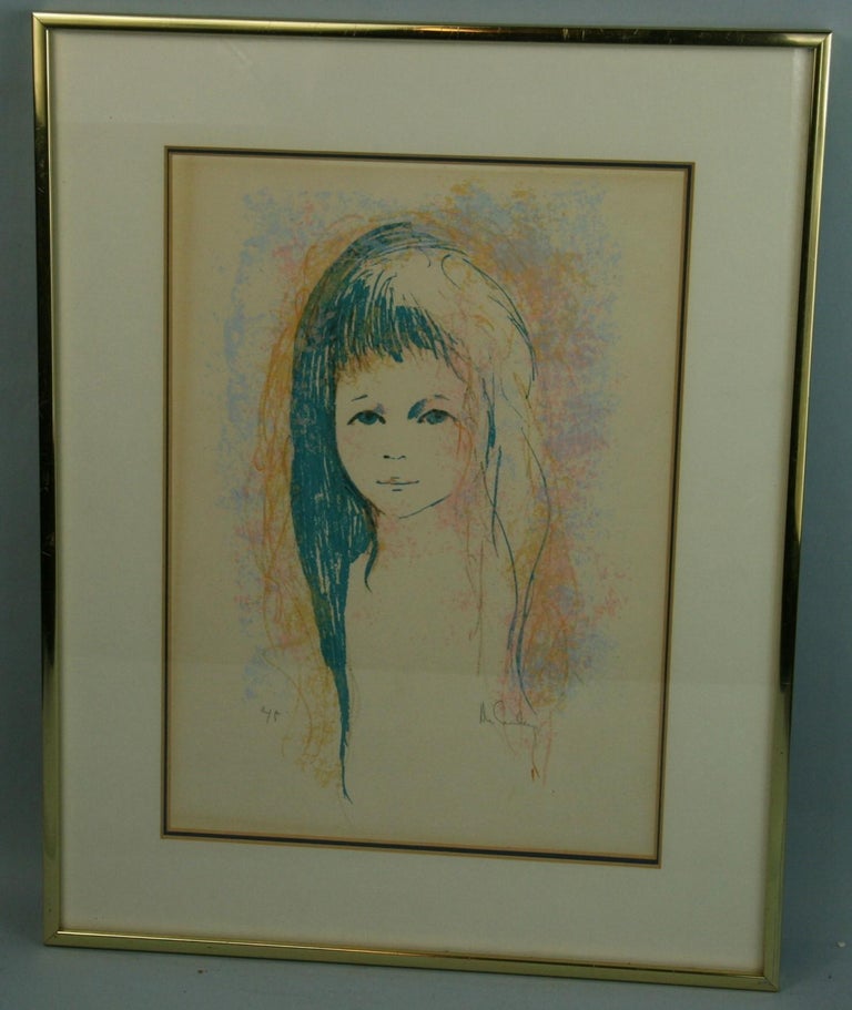 Young Girl in Blue Artist Proof Serigraph - Print by Unknown