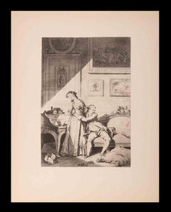 Young Lovers - Original Lithograph after a drawing by Fragonard - 19th Century