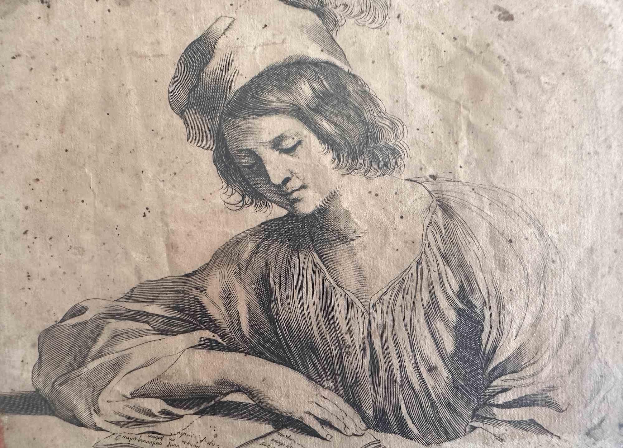 Unknown Figurative Print - Young Reader -  Etching - 1670 ca