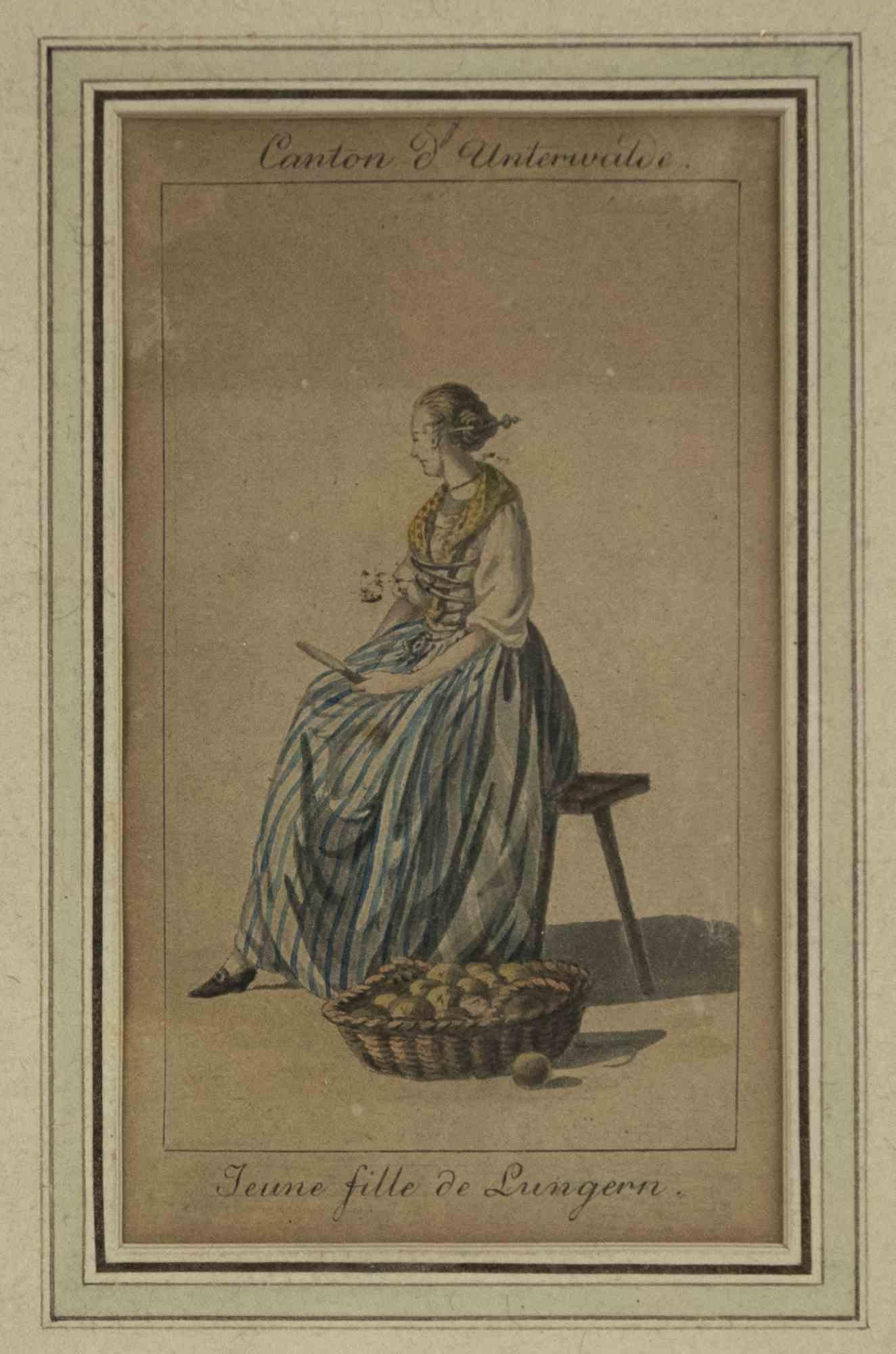 Young Woman from Lucerne - Etching - 19th Century
