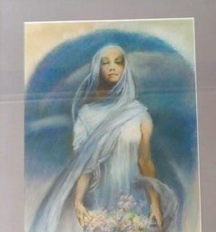 Young Woman with Flowers - Pastel on Paper by European Master 1900