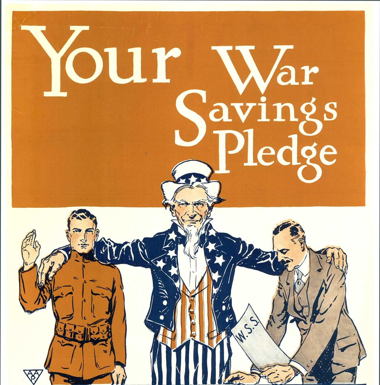 „Your War Savings Pledge, War Savings Stamps“, Original-Vintage-Poster von 1918 – Print von Unknown