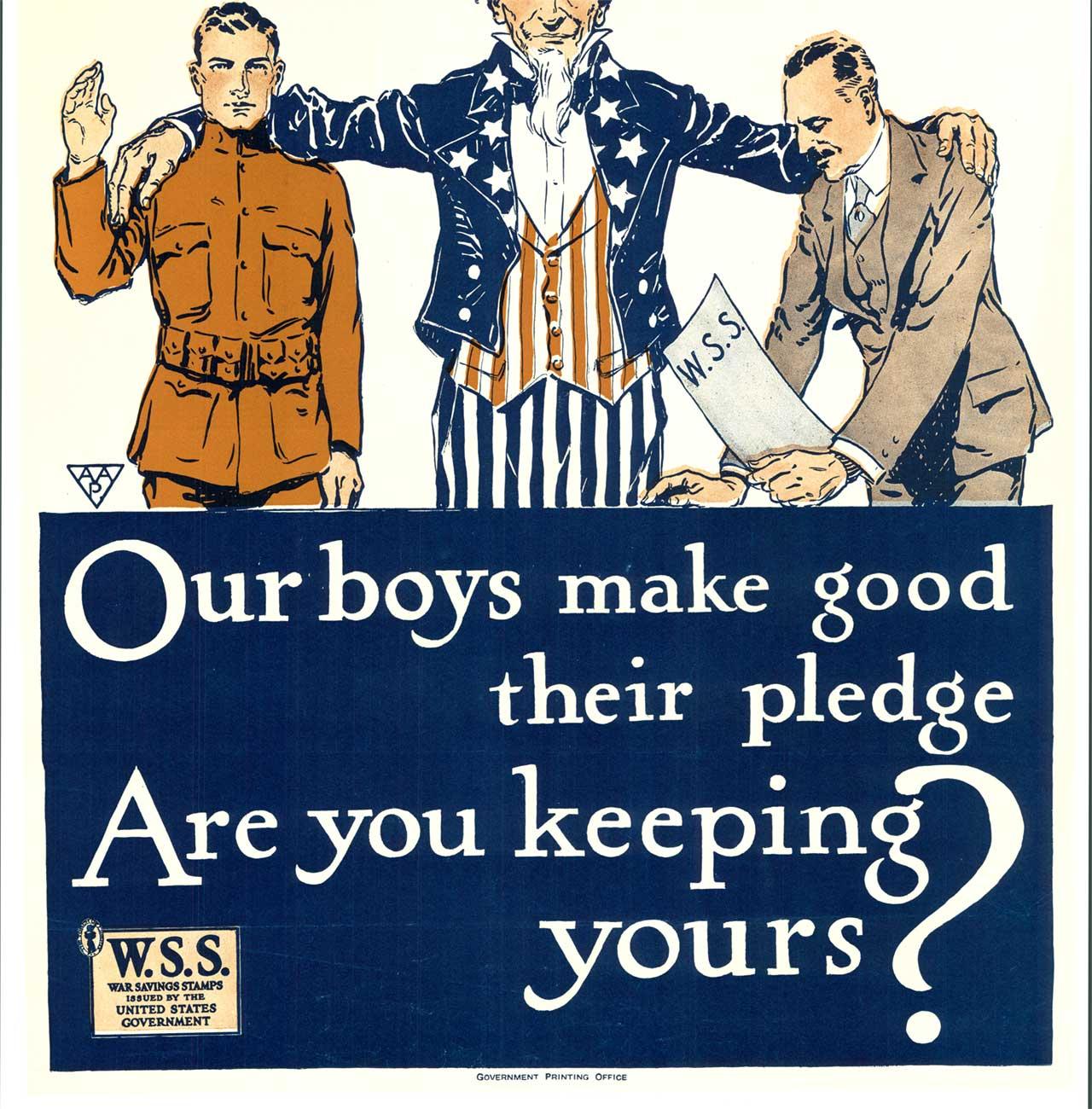 „Your War Savings Pledge, War Savings Stamps“, Original-Vintage-Poster von 1918 (Amerikanische Moderne), Print, von Unknown