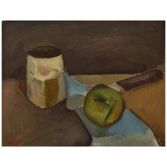 Unknown Scandinavian Artist, Oil on Board, Modernist Still Life with Apple