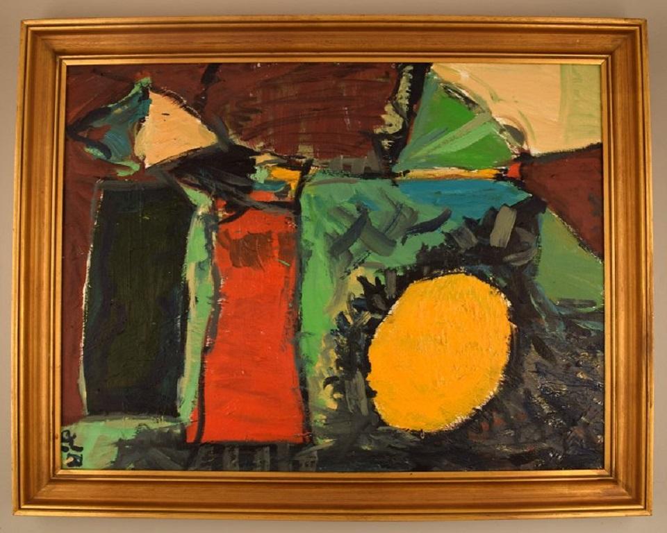 Unknown Scandinavian artist. Oil on canvas. Abstract composition. 1960s.
The canvas measures: 80 x 60 cm.
The frame measures: 6 cm.
In excellent condition.
Signed in monogram.
