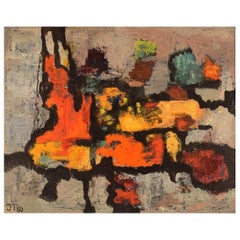 Unknown Scandinavian Artist, Oil on Canvas, Abstract Composition, Dated 1980