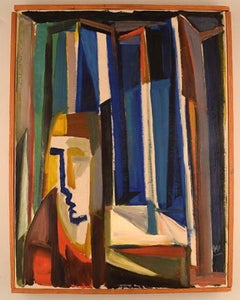 Unknown Scandinavian Artist, Oil on Canvas, Abstract Composition with Face