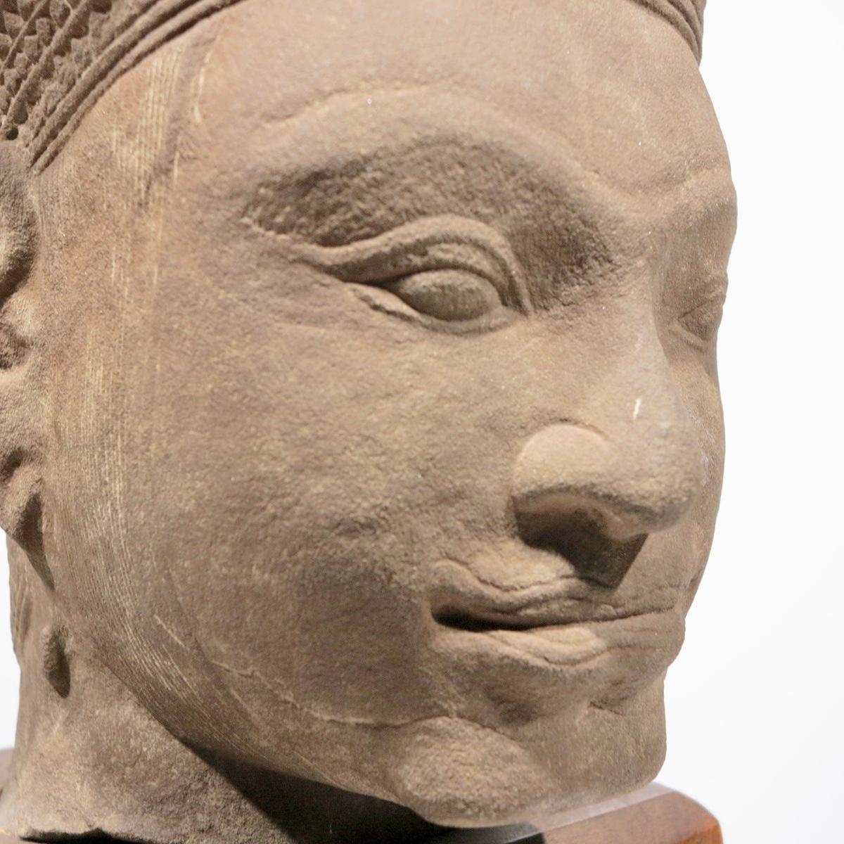 Head of Vishnu, Khmer, Cambodian bust sculpture 4