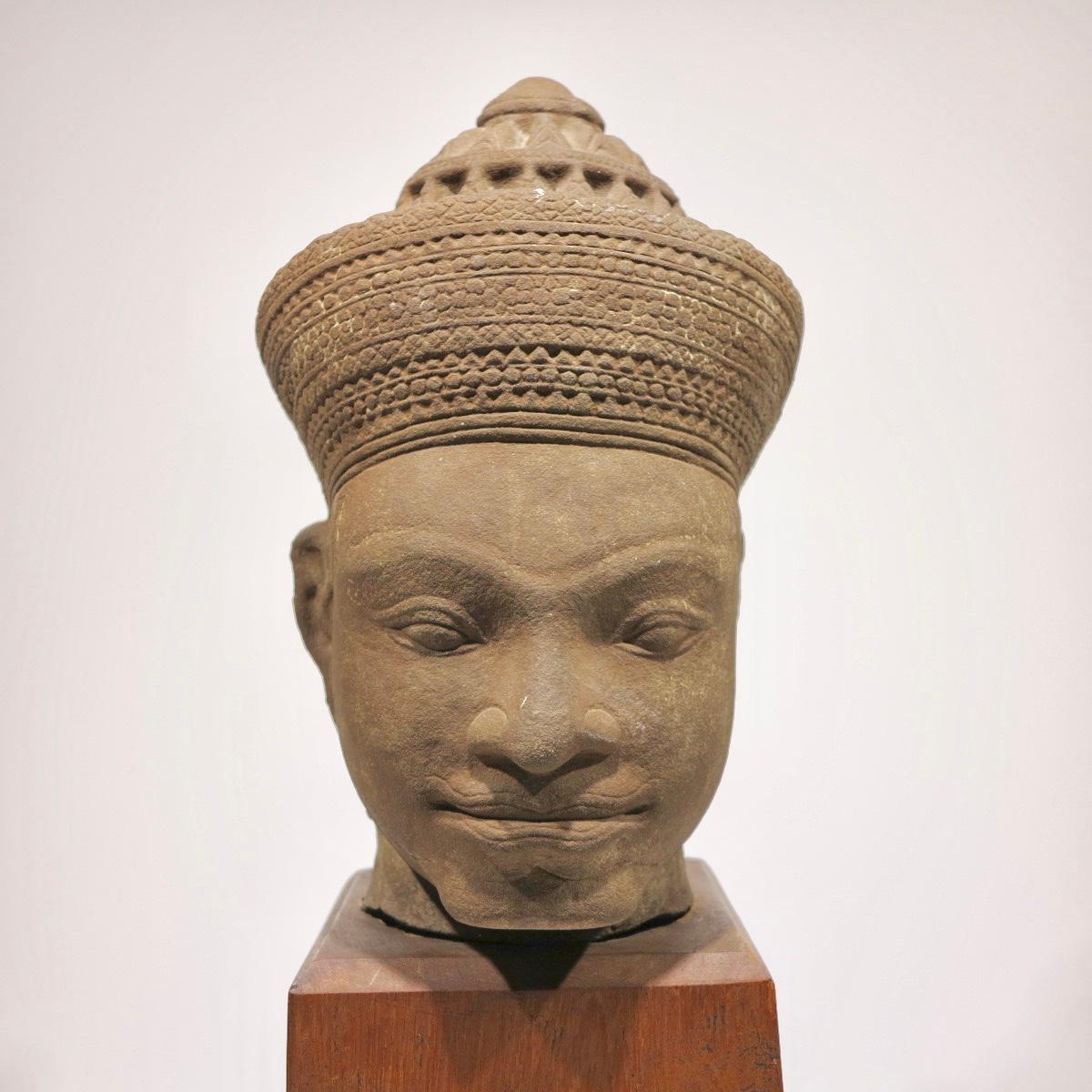 Head of Vishnu, Khmer, Cambodian bust sculpture - Sculpture by Unknown