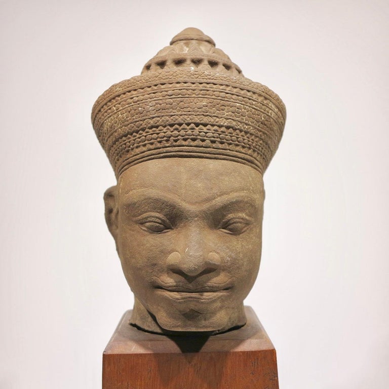 Unknown Head of Vishnu, Khmer, Cambodian bust sculpture For Sale at