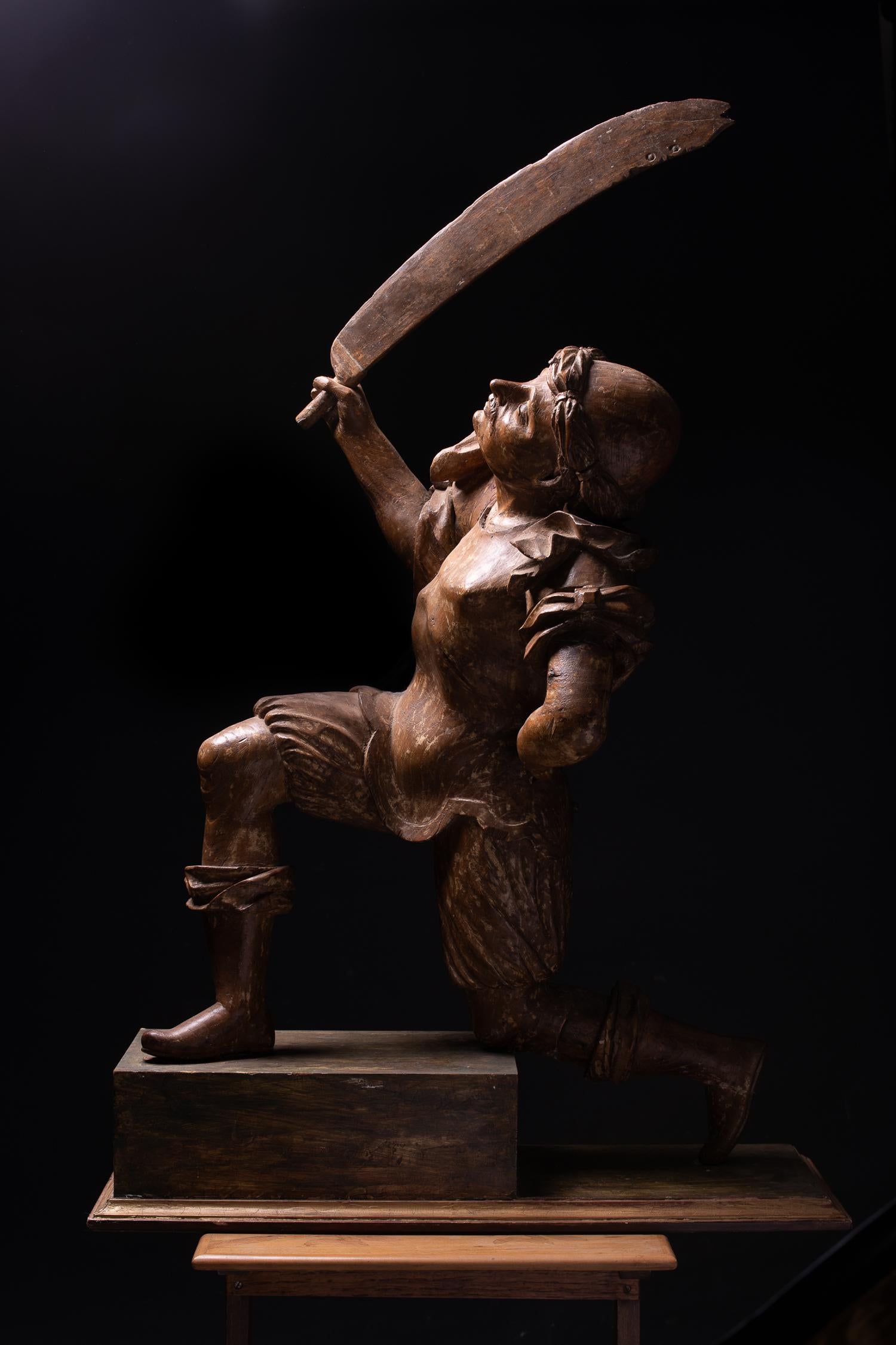 16th C, Renaissance, Dueling Soldiers, Oak - Sculpture by Unknown