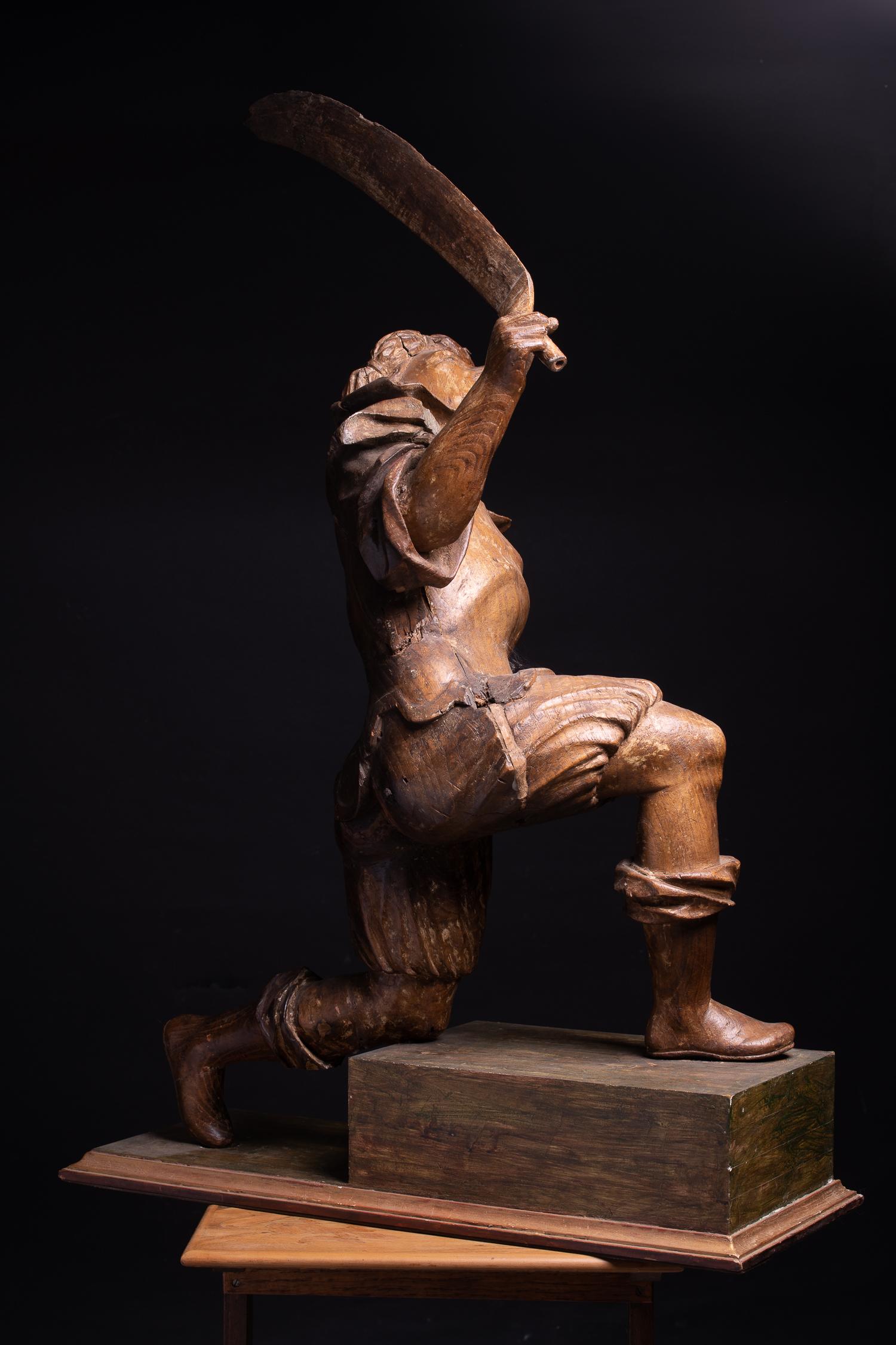 16th C, Renaissance, Dueling Soldiers, Oak - Brown Figurative Sculpture by Unknown