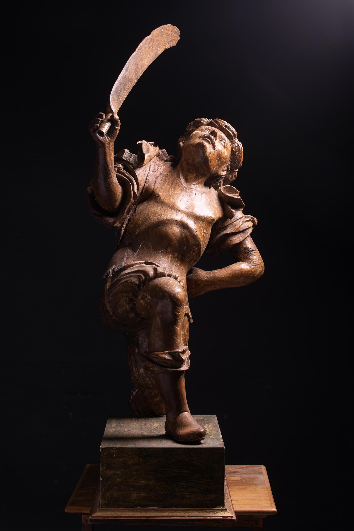 In the period that this sculpture group was carved, there was a great interest in martial art in Europe, and especially in combat training with bladed weapons. Several books on the art of fencing were published the throughout 16th century. One of