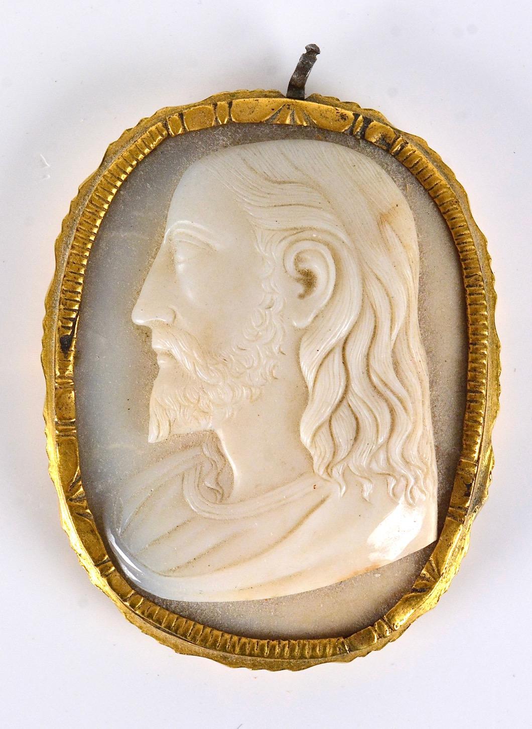 Unknown Figurative Sculpture - 16th Century Cameo Pendant of Christ the Redeemer in a Gilt Bronze Frame