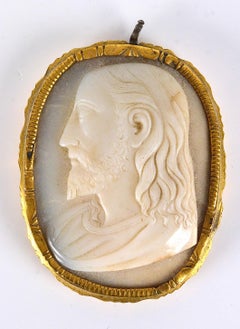 Antique 16th Century Cameo Pendant of Christ the Redeemer in a Gilt Bronze Frame