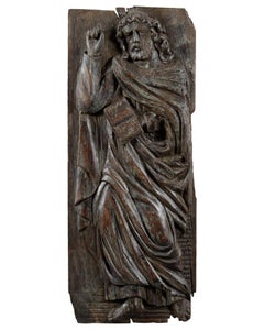 16th century French wood sculpture - Saint figure - Carved oak Gothic