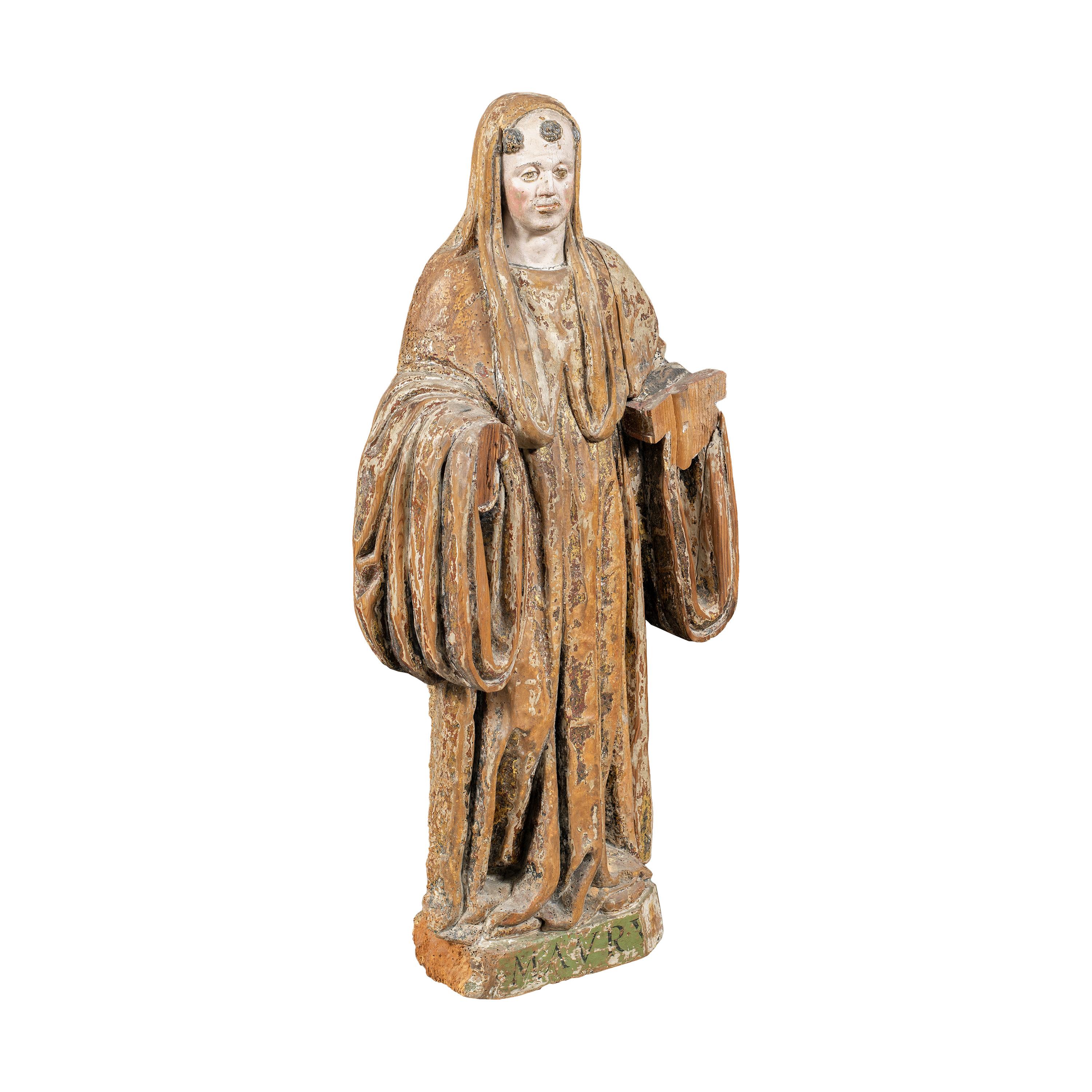 16th century Italian carved wood sculpture - Saint Mauritius - Gilded Painted - Sculpture by Unknown