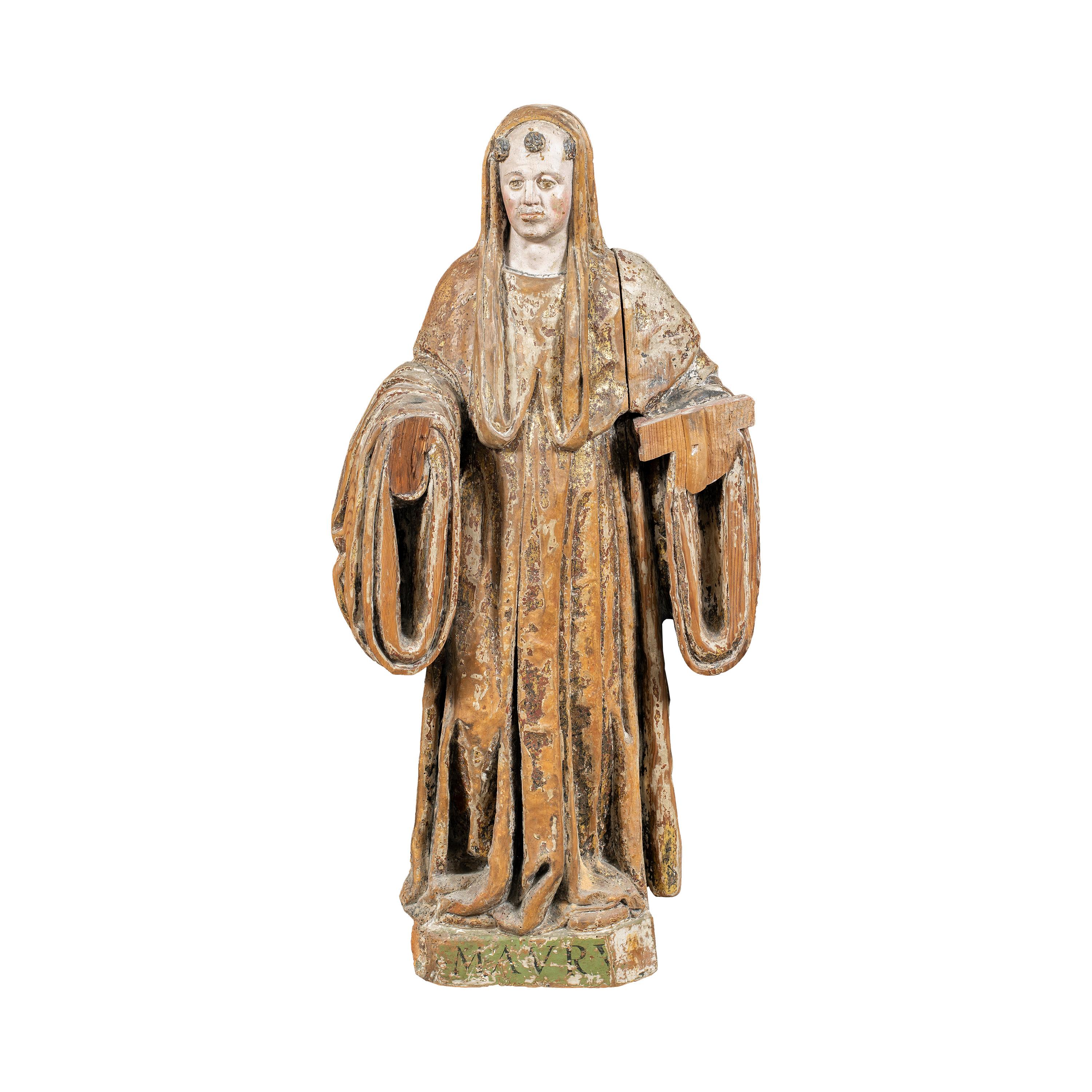 Figurative Sculpture de Unknown - Escultura italiana de madera tallada del siglo XVI - San Mauricio - Dorado Pintado