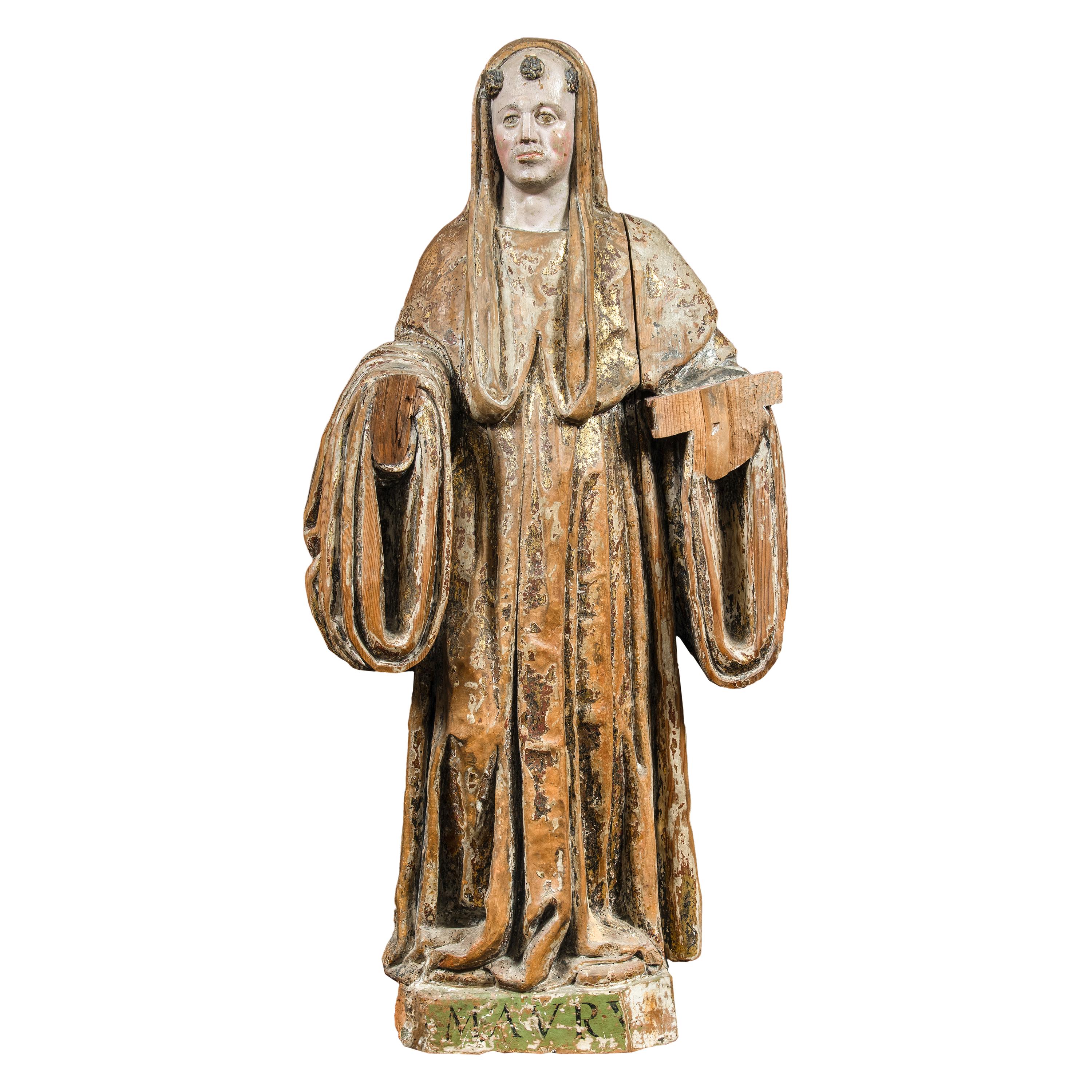 Unknown Figurative Sculpture - 16th century Italian carved wood sculpture - Saint Mauritius - Gilded Painted re