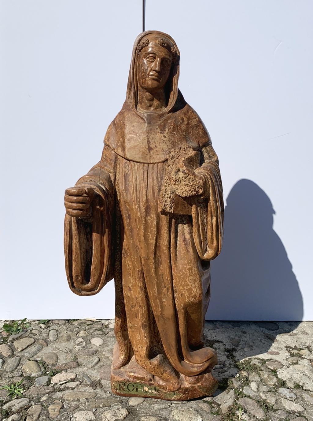 Escultura italiana de madera tallada del siglo XVI - San Roberto - Dorado Pintado - Sculpture Renacimiento de Unknown