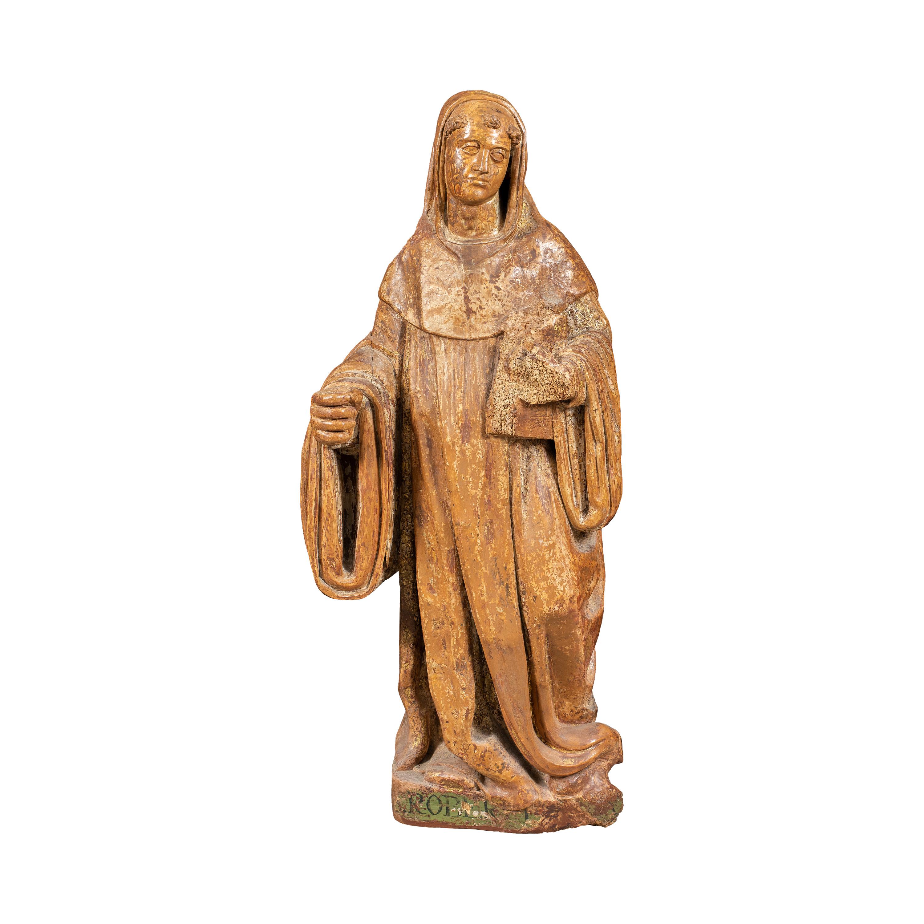 Unknown Figurative Sculpture - 16th century Italian carved wood sculpture - Saint Robert - Gilded Painted