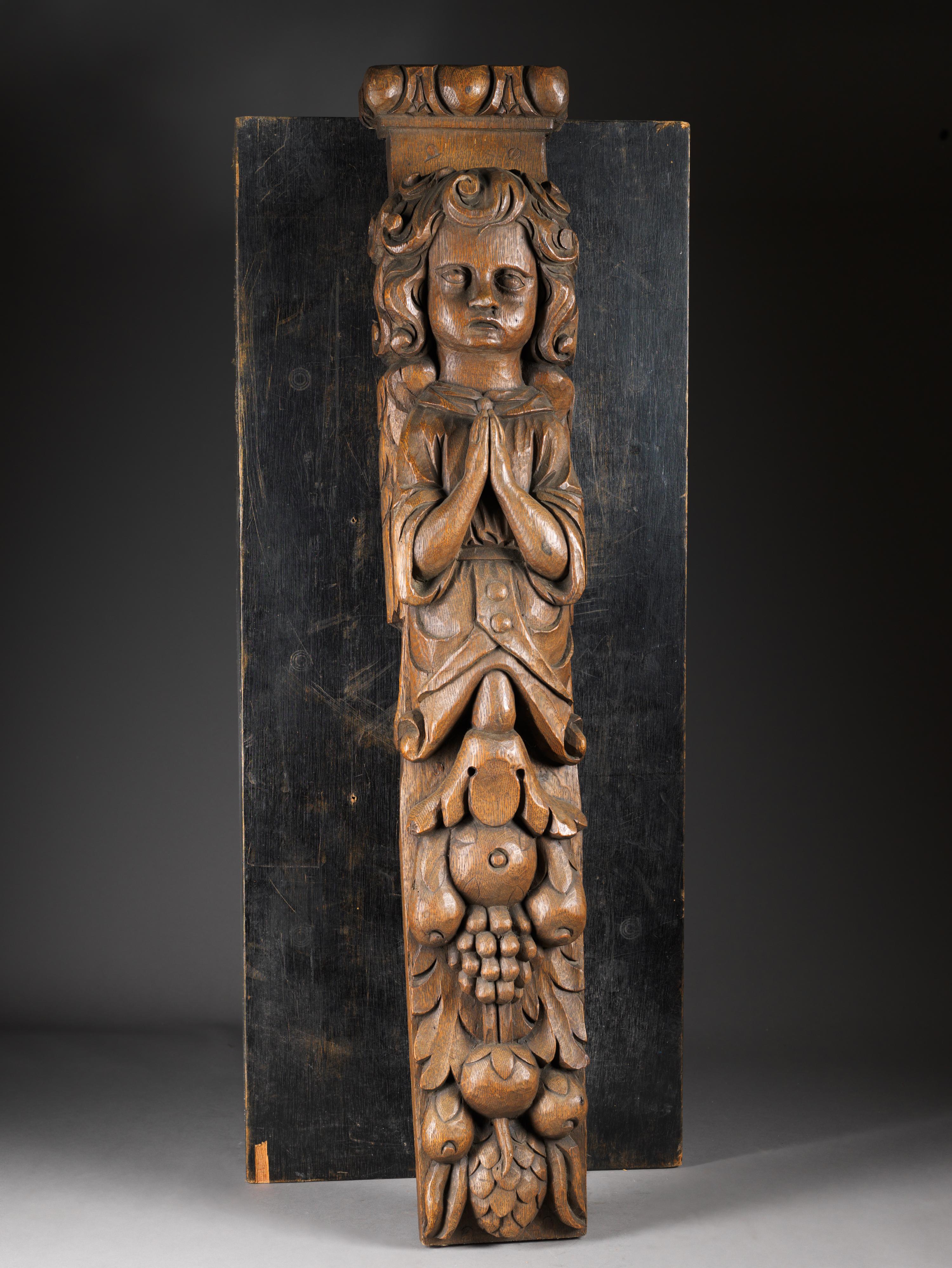 XVII secolo, Barocco, Angelo orante, Parte di un coro, Oak - Sculpture di Unknown