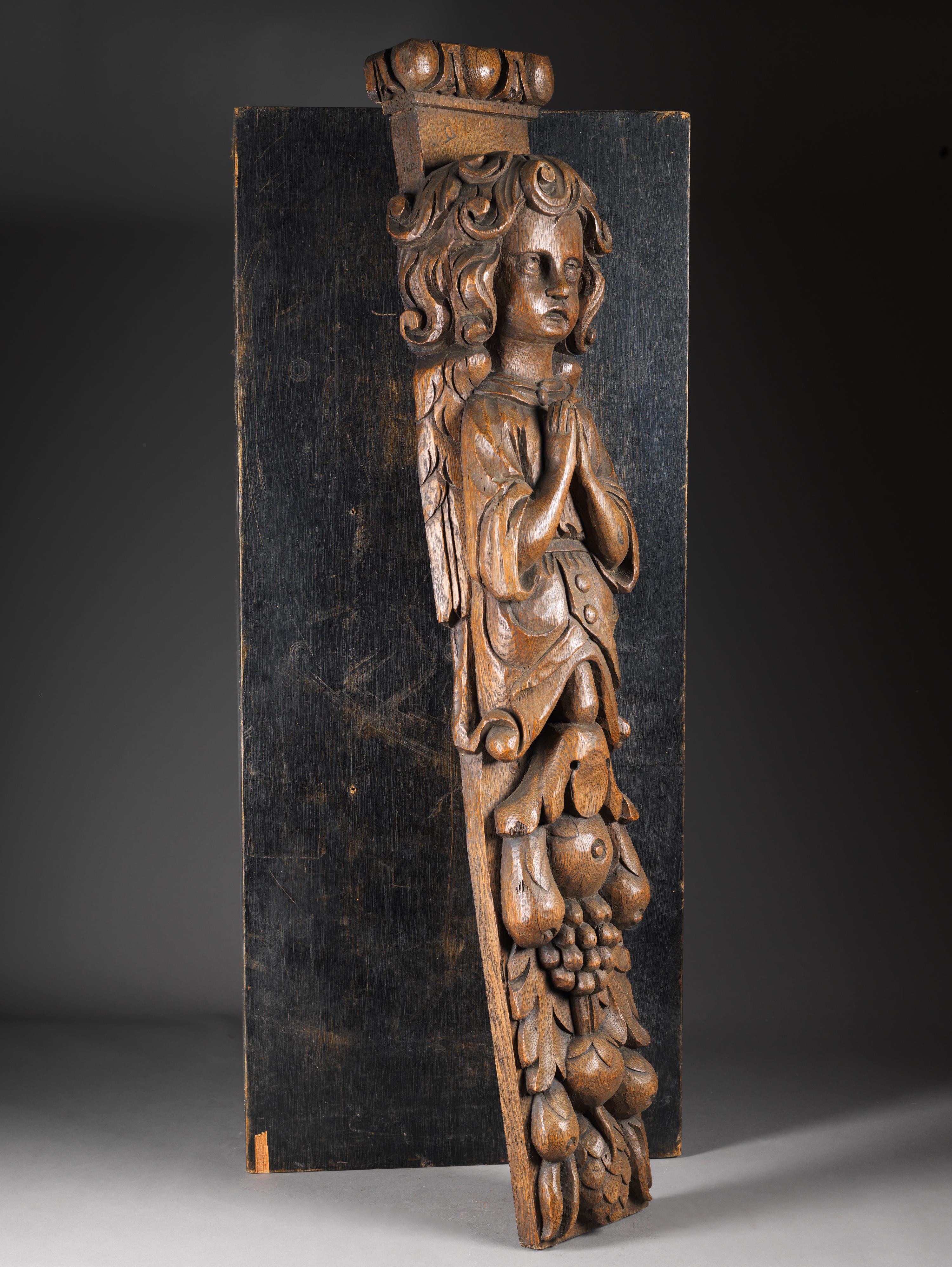XVII secolo, Barocco, Angelo orante, Parte di un coro, Oak.