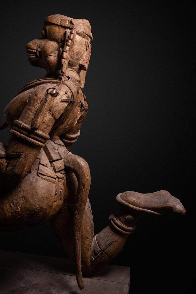 17th C, Religious, Orissa-India, Hindu Monkey-God Hanuman in Offering Position - Tribal Sculpture by Unknown
