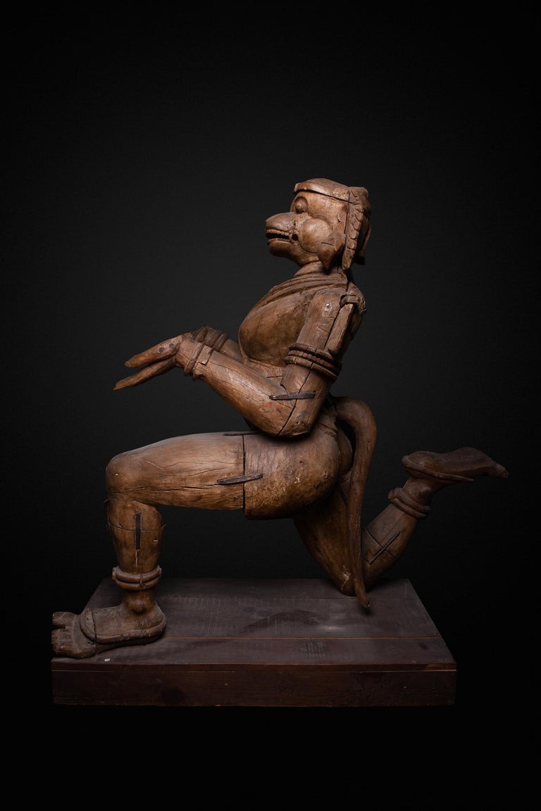 Unknown Figurative Sculpture - 17th C, Religious, Orissa-India, Hindu Monkey-God Hanuman in Offering Position