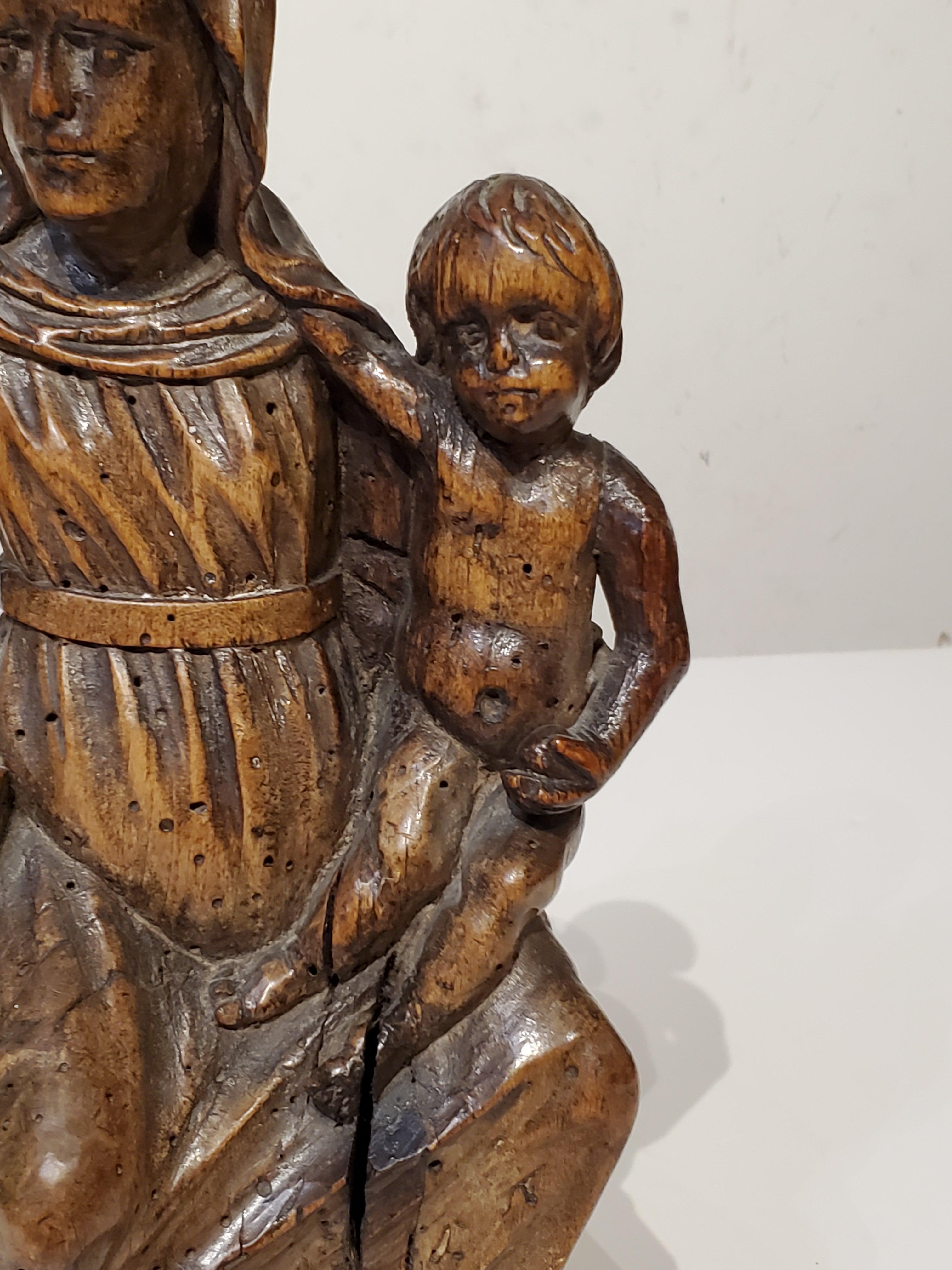 17th Century Italian Carved Wood Carving Of Virgin and Child with Saint Anne 1
