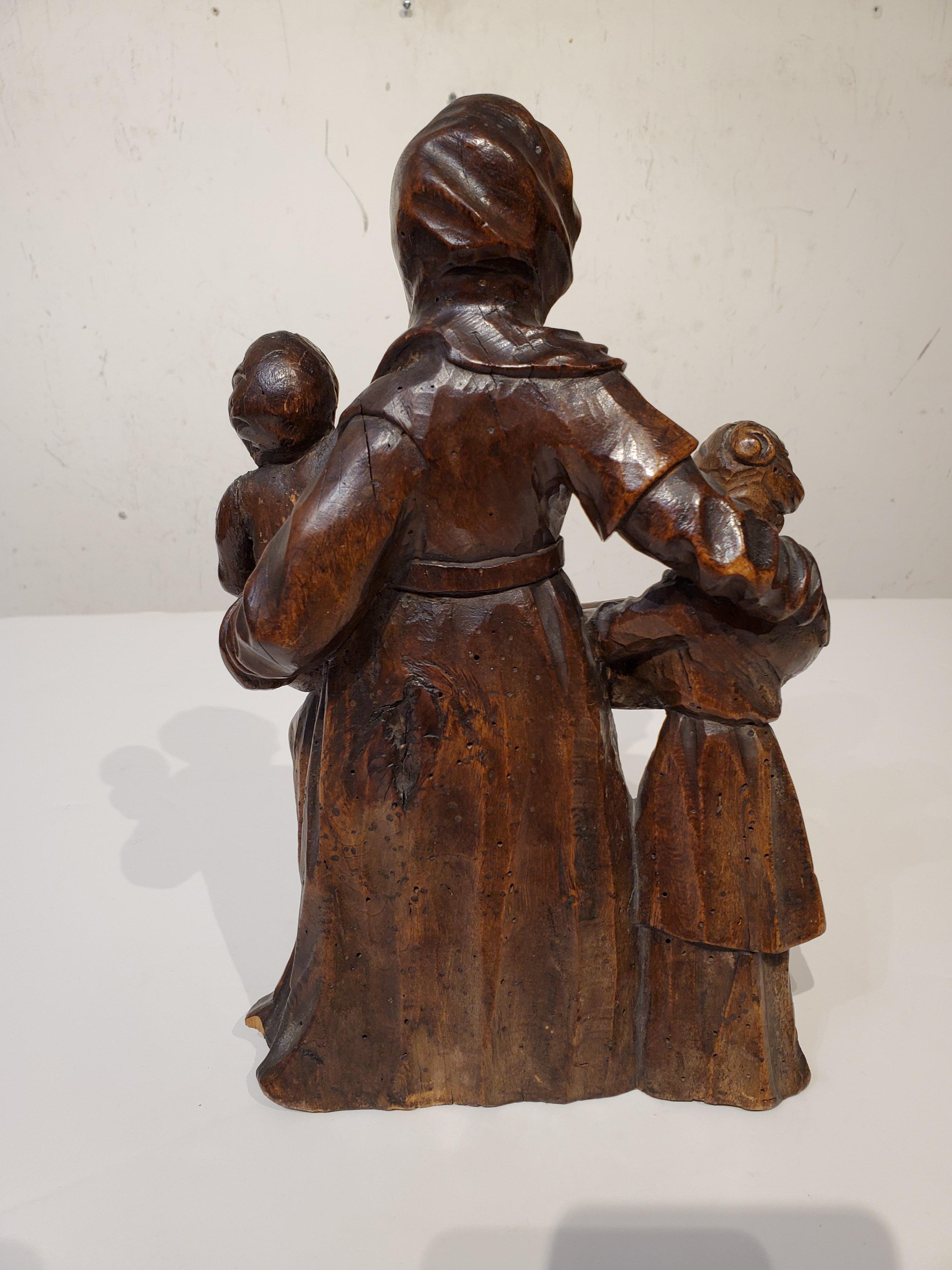 17th Century Italian Carved Wood Carving Of Virgin and Child with Saint Anne 2