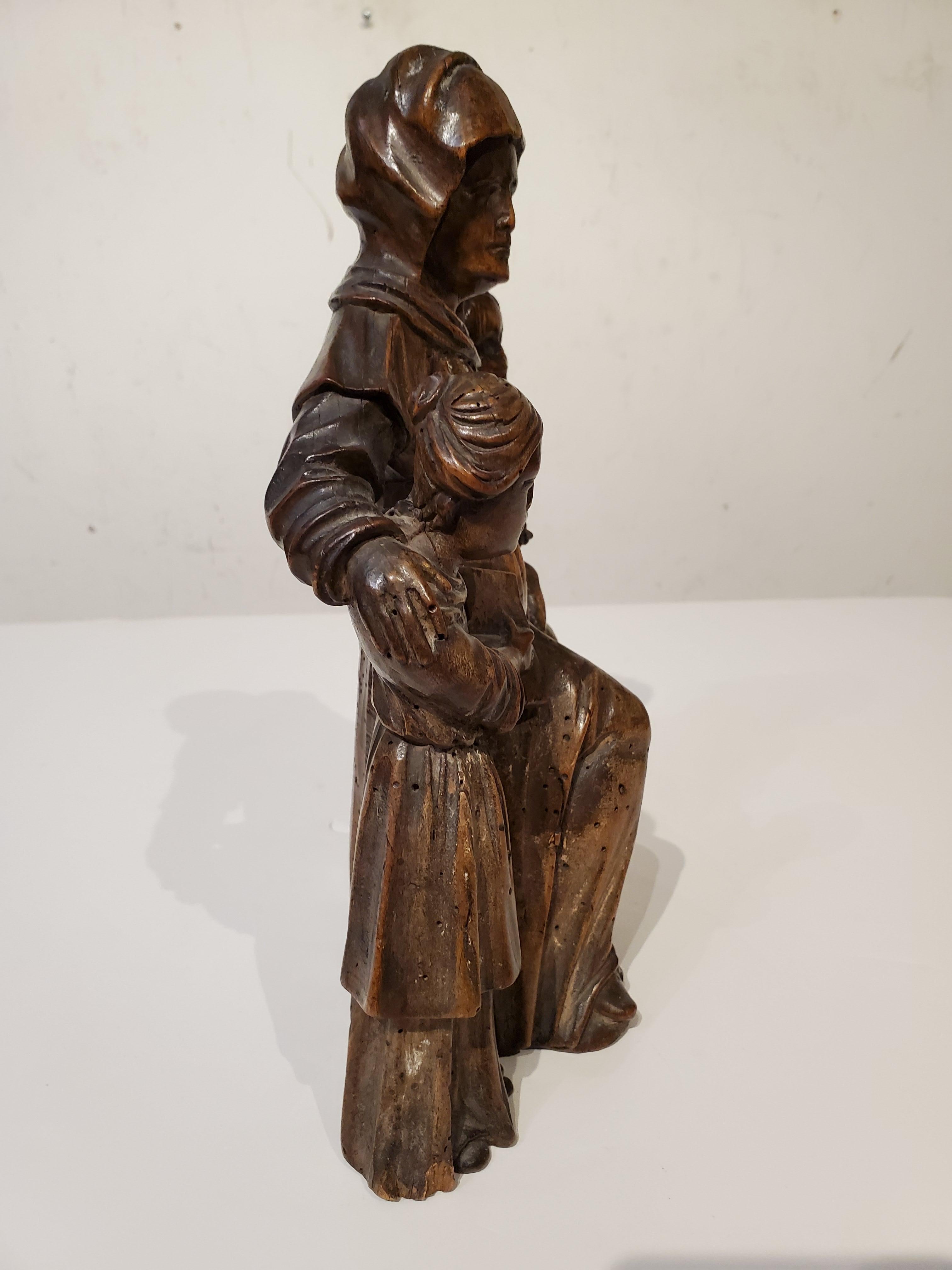 17th Century Italian Carved Wood Carving Of Virgin and Child with Saint Anne 3