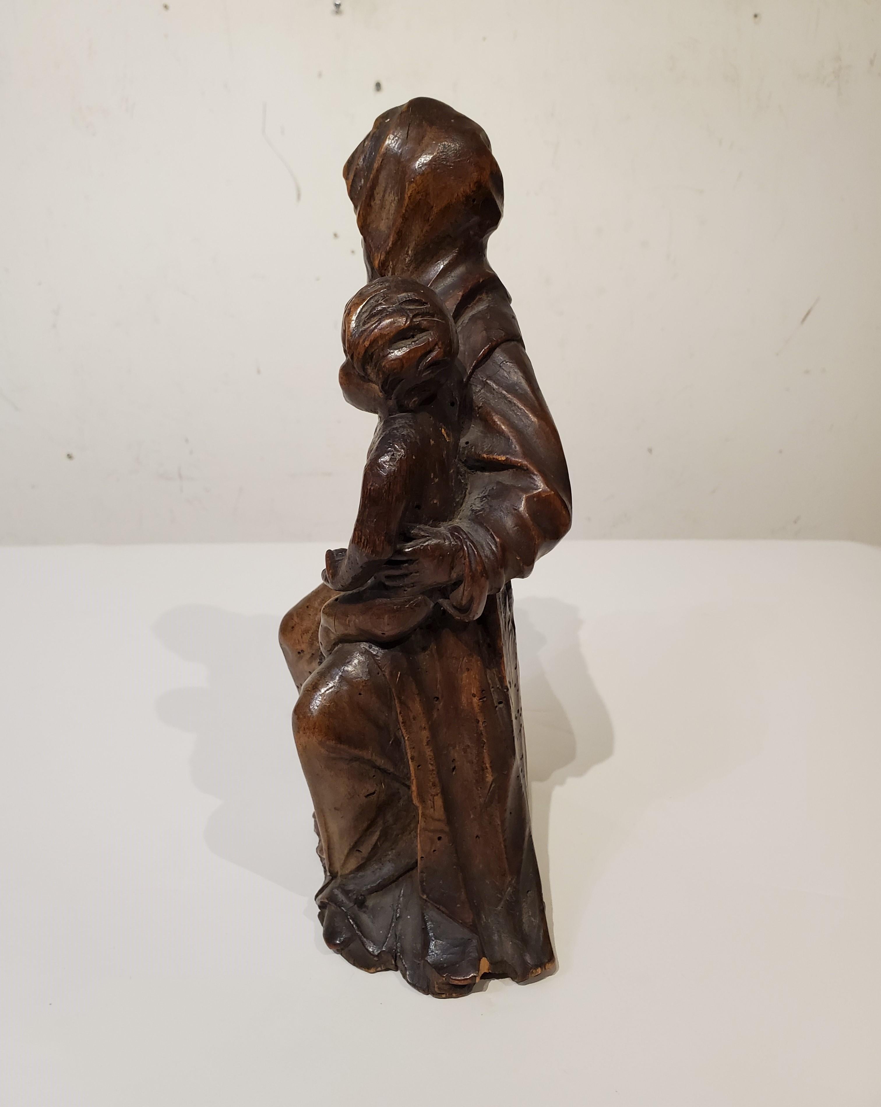 17th Century Italian Carved Wood Carving Of Virgin and Child with Saint Anne 4