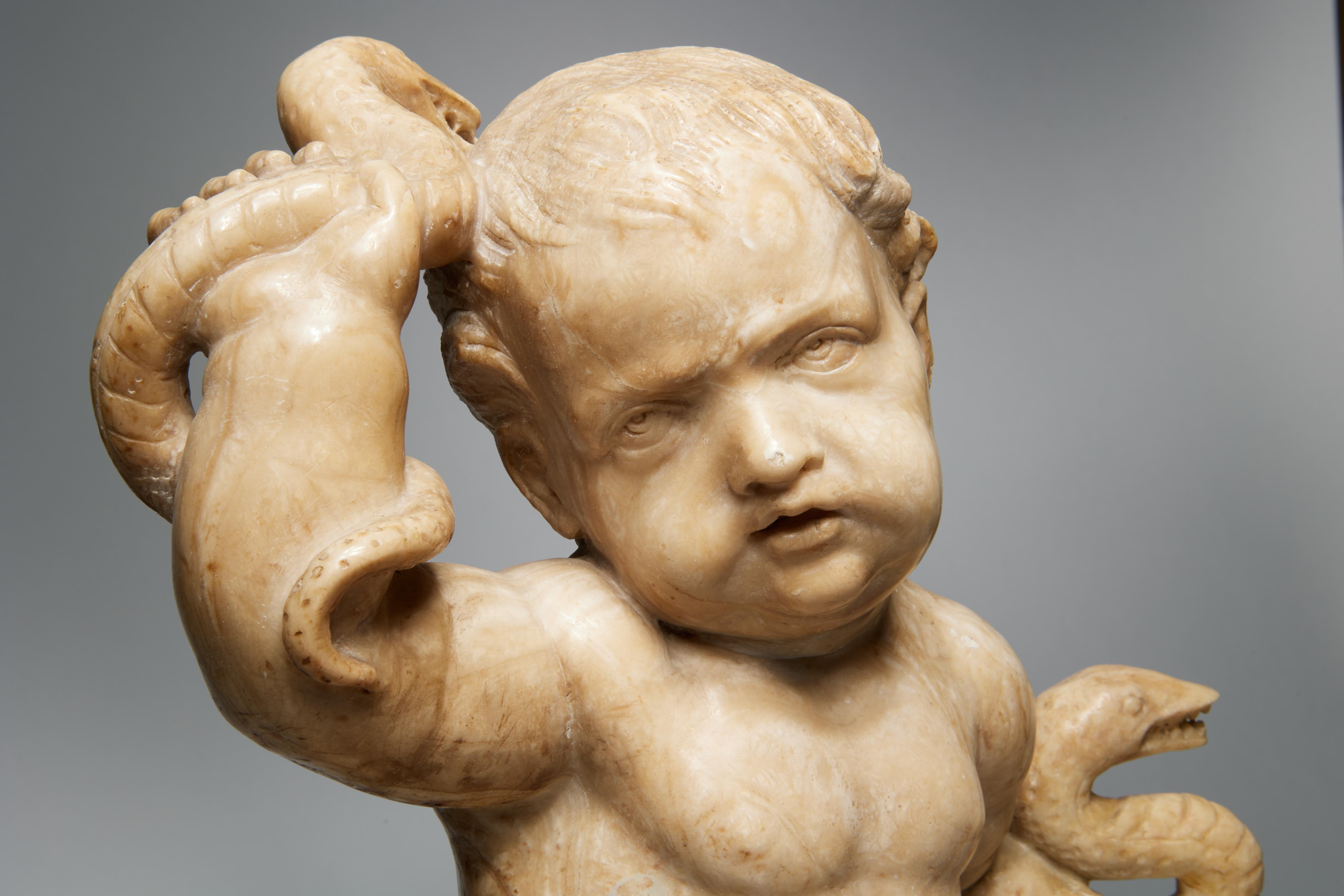 18th/19th C. Italian Alabaster Sculpture of Infant Hercules Wrestling a Snake - Gray Figurative Sculpture by Unknown