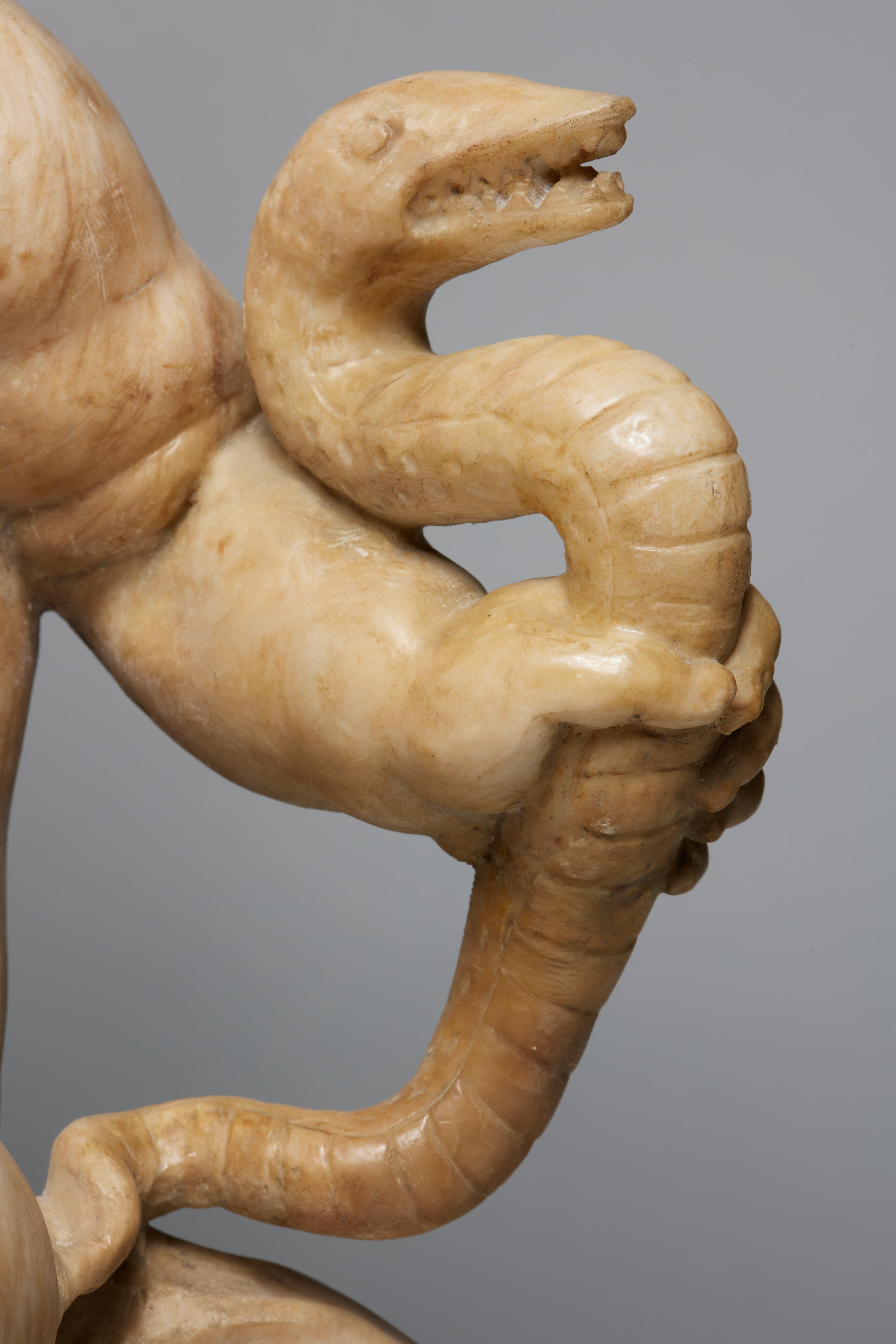 18th/19th C. Italian Alabaster Sculpture of Infant Hercules Wrestling a Snake For Sale 1