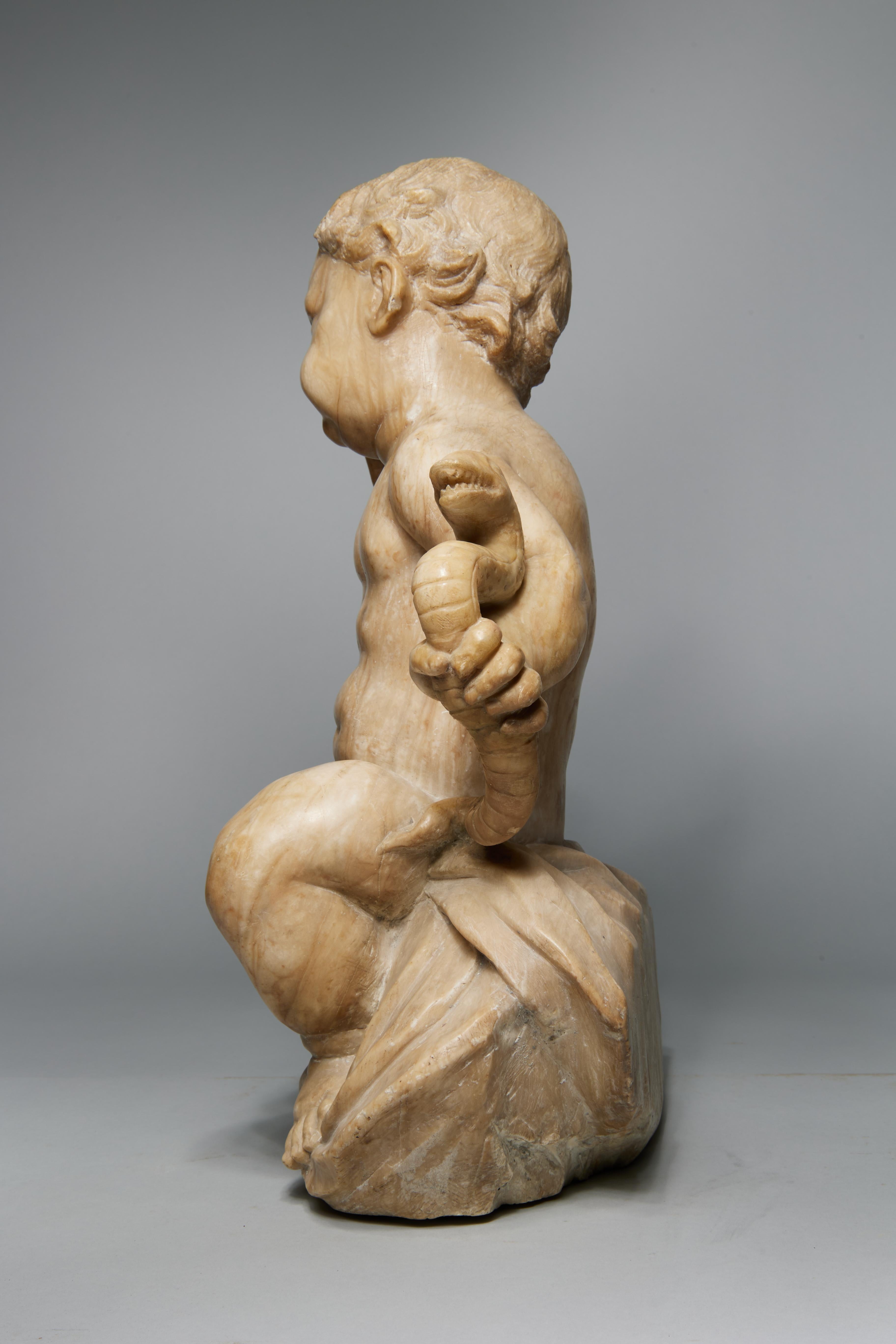 18th/19th C. Italian Alabaster Sculpture of Infant Hercules Wrestling a Snake For Sale 2