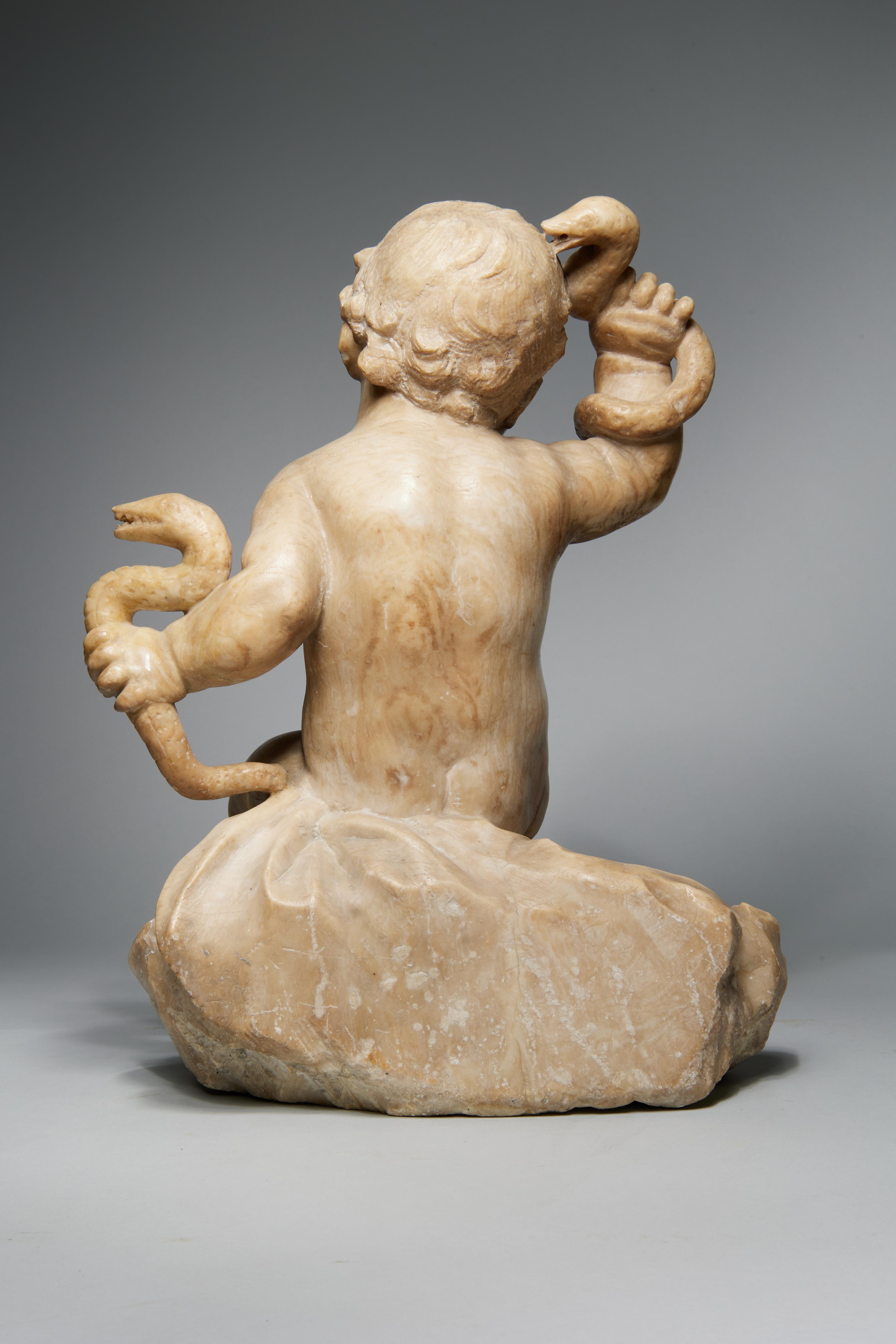 18th/19th C. Italian Alabaster Sculpture of Infant Hercules Wrestling a Snake For Sale 3