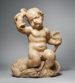 18th/19th C. Italian Alabaster Sculpture of Infant Hercules Wrestling a Snake