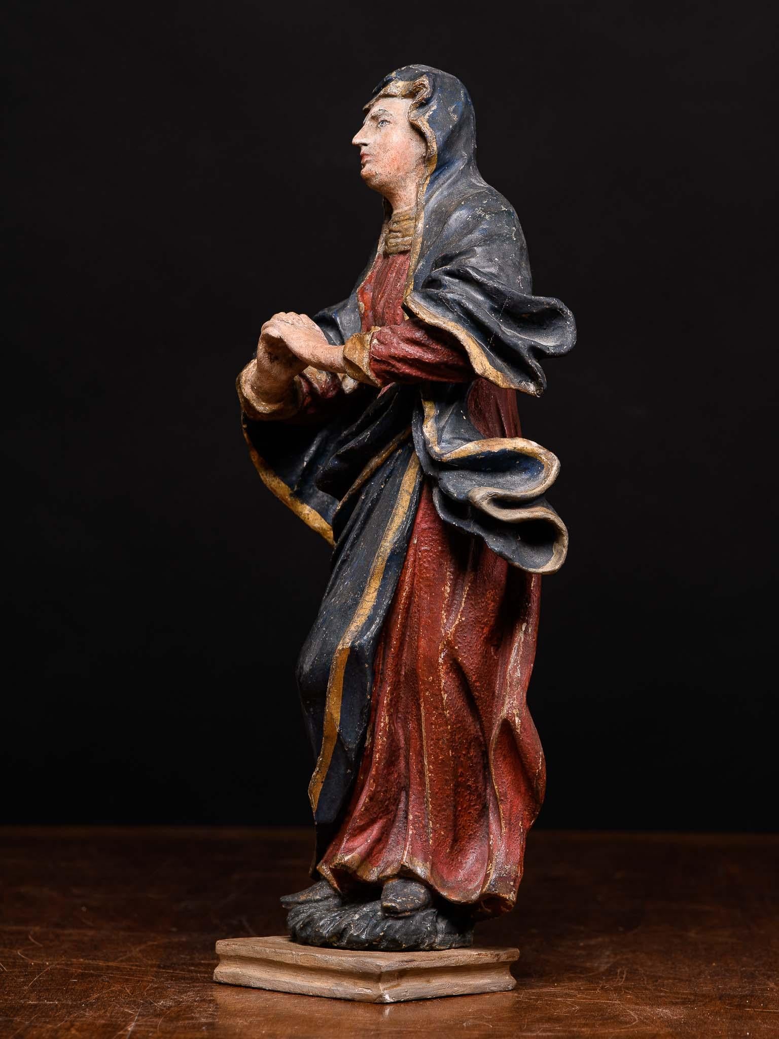 18th C Polychromed fruitwood carved statue depicting Maria Magdalena, Germany. - Sculpture by Unknown