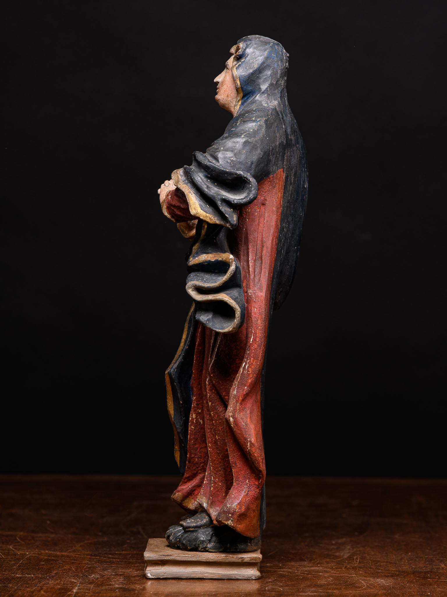 Siglo XVIII Estatua tallada en madera de frutal policromada que representa a María Magdalena, Alemania. - Sculpture Otro estilo de arte de Unknown
